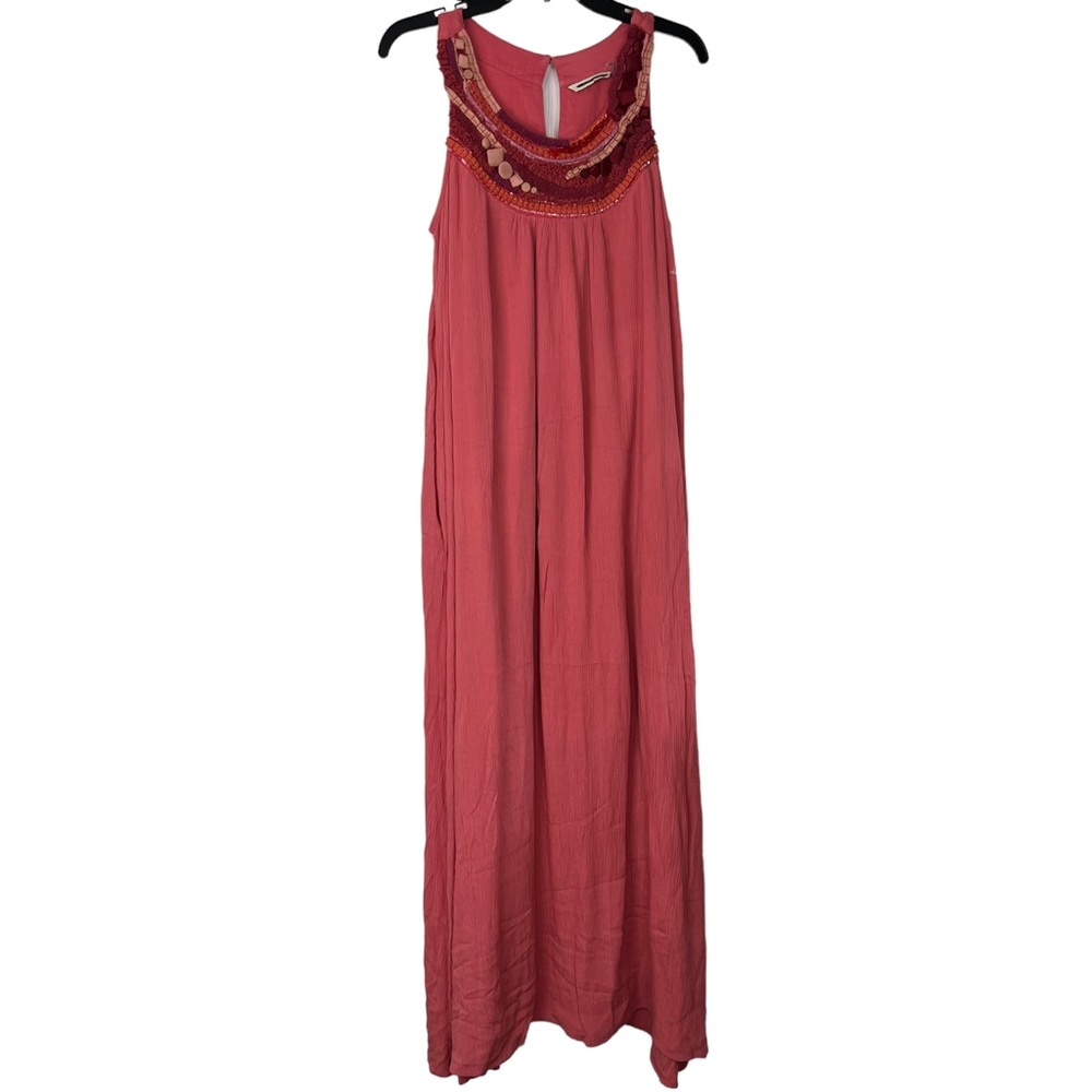 Soft Surroundings Womens Sleeveless Maxi Dress Red & Pink Beaded Size XS